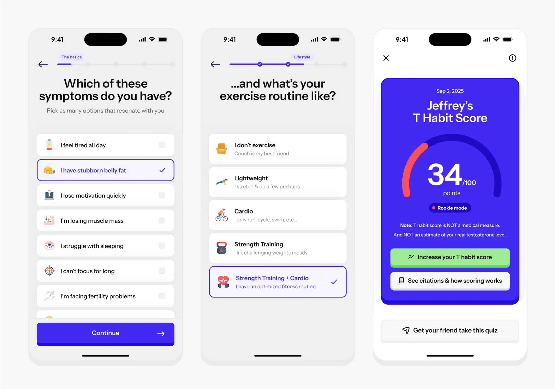 Testosterone Tracker App Onboarding Quiz To Calculate T Habit Score